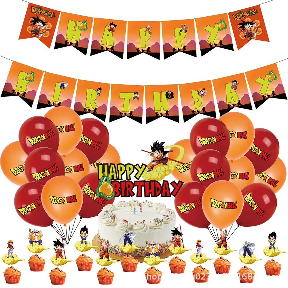

Birthday Party Supplies Dragon Ball Son Goku Globo Balloon Banner Cake Topper Tableware set Children Boy Baby Shower Party Decor
