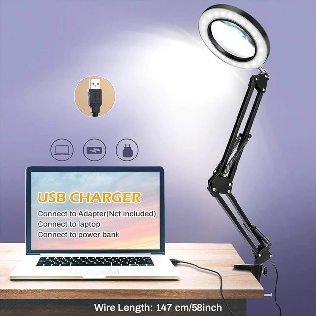 Magnetic Flexible Arm Illuminated Magnifier USB 3X LED Magnifying Glass  Desk Lamp for Soldering Iron Repair Reading Workbench - AliExpress