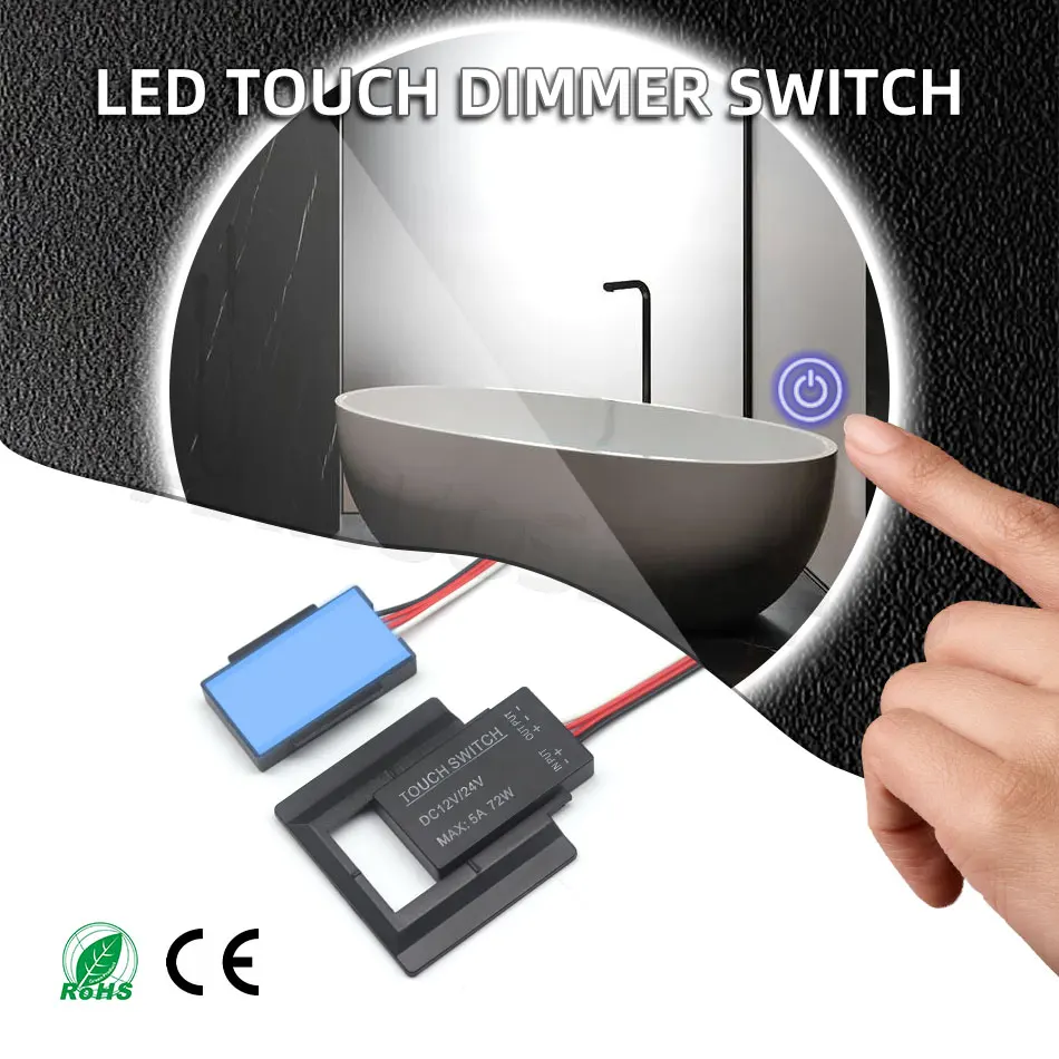 DC 12V 24V 5A Bathroom LED Dimmer Switch Capacity Dimmable Touch Switch Single/Dual Color Mirror Light Backlight Decoration led dimmer switch,led dimmer controller,smart dimmer switch,lamp dimmer,power cords dimmer switch
