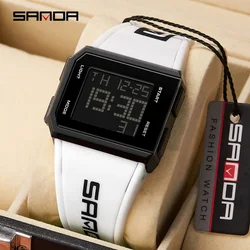 SANDA Men's Square Dial LED Digital Chronograph Sports Watch (WHITE)