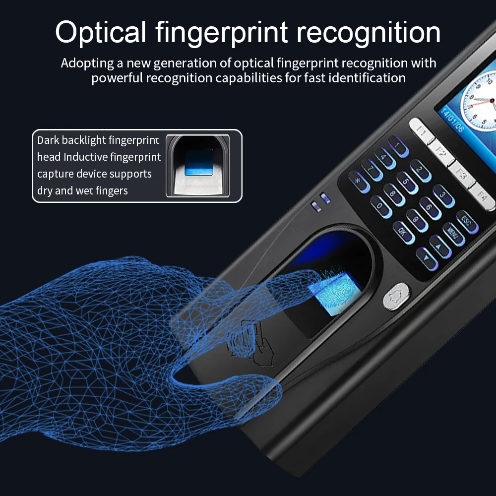 Sistema biométrico de asistencia de tiempo de huellas dactilares, grabadora de reconocimiento de empleado, máquina electrónica compatible con varios idiomas