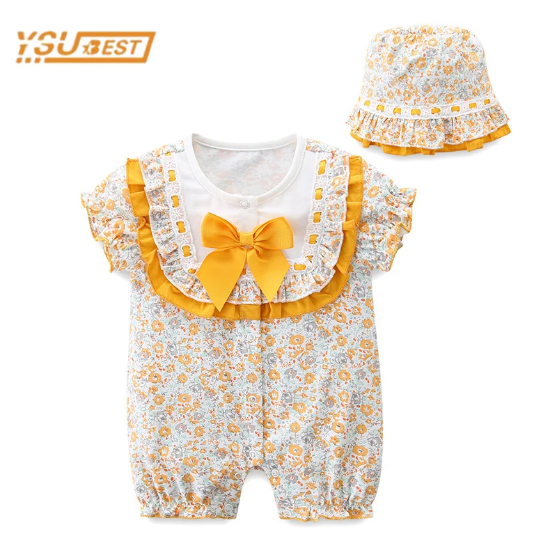

Sweet Infant Baby Girls Short Sleeve Flower Bowknot Rompers Summer Newborn Cute Kids Baby Girls Clothes Rompers