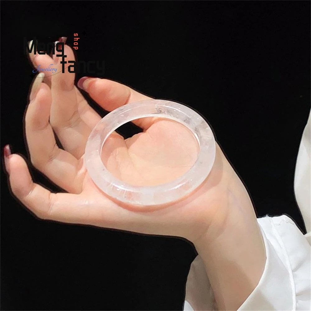 천연 마다가스카르 로즈 쿼츠 팔찌 아이스 화이트 달빛 크리스탈 여성을위한 고급 패션 주얼리 젊은 스타일 선물 7A 등급