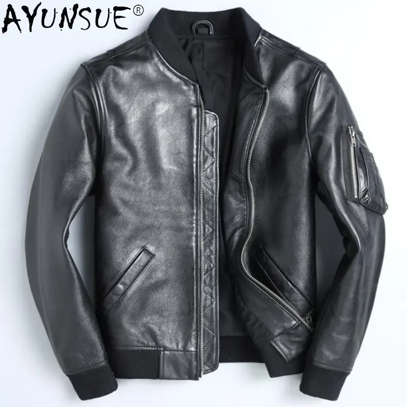 

AYUNSUE Genuine Leather Jacket Men Real Cow Leather Jackets for Men Autumn Top Layer Leather Coat Casual Chaquetas Hombre SGG