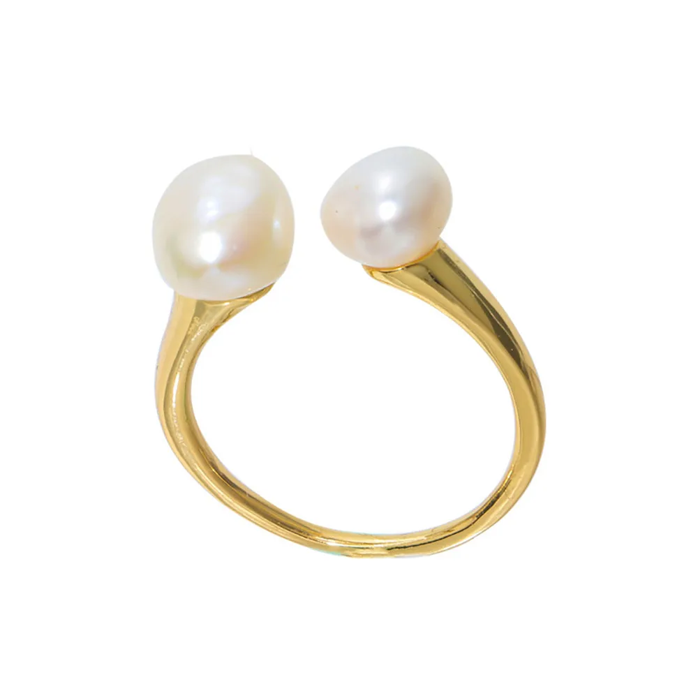 

ZHEN-D Jewelry Natural Freshwater Pearl Finger Rings Gold Plated Adjustable Open Type Fashion Dating Party Gift for Man Women