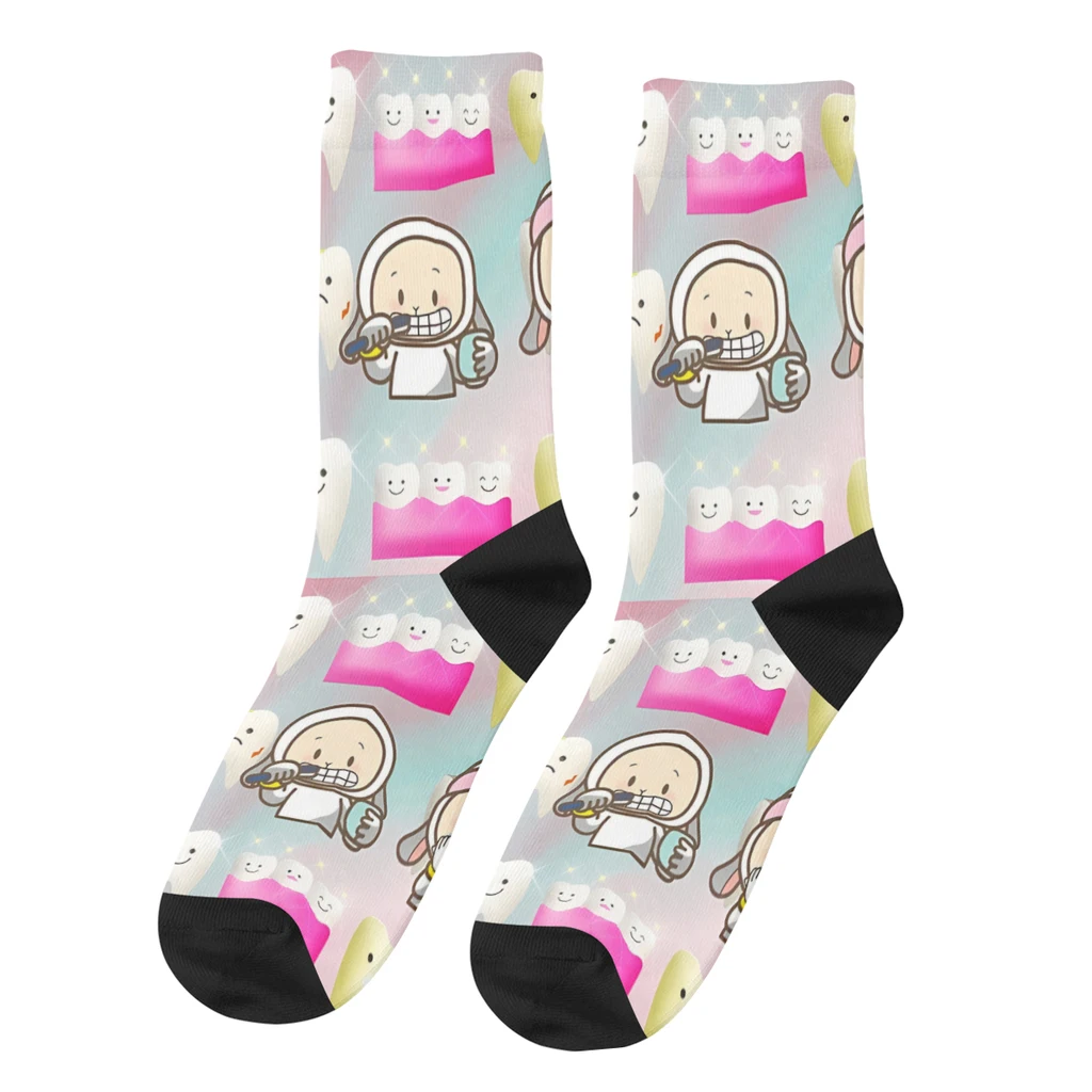 

Brush Your Teeth And Visit The Dentist Funny Men's Socks Funny Teeth Street Style Seamless Crew Sock Gift Pattern Printed