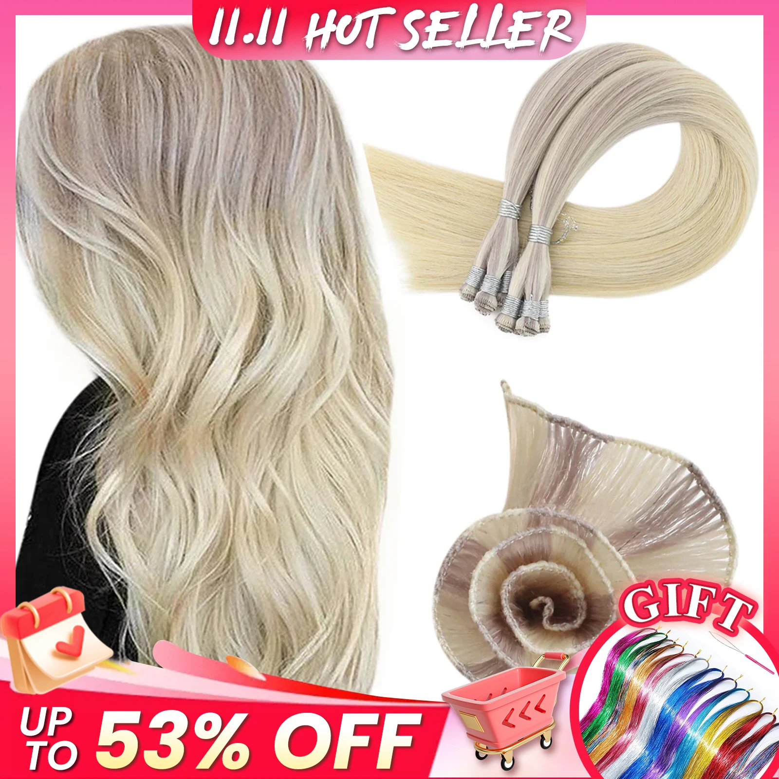 LaaVoo Virgin Hand Tied Hair Weft Human Hair Extensions 10G&15G 14-24inch 100% Real Straight Human Bundles human hair extensions
