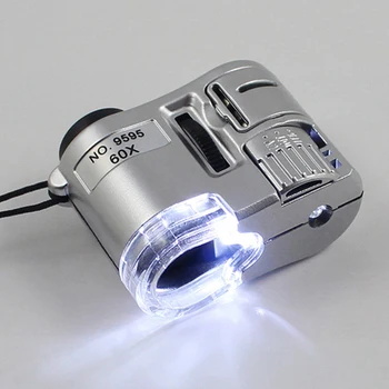 Portable 60X Handheld Magnifying Glass Mini Pocket Microscope Loupe Currency Detector Jeweler Magnifier With LED Light 1