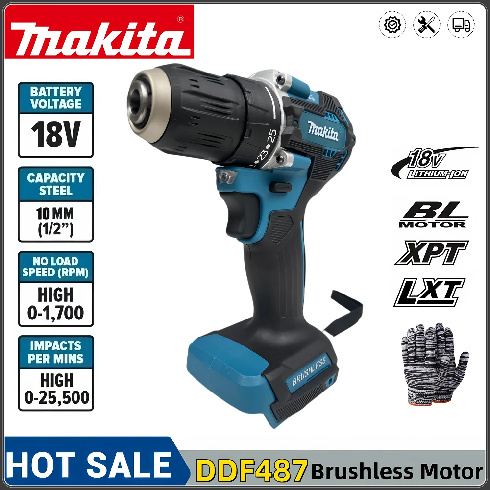 New 2024 Makita DDF487 Screwdriver Cordless Percussion Drill 18V LXT Electric Variable Speed Brushless Motor Impact Power Tools 2024 new brushless motor wireless hand mini impact charging drill for makita electric cordless screwdriver li ion battery tools