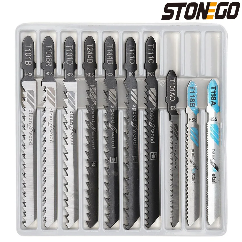 

STONEGO 10PCS Jigsaw Blade Set Metal Steel Jigsaw Blade Set Fitting For Plastic Woodworking Tools Combination Reciprocating Saw