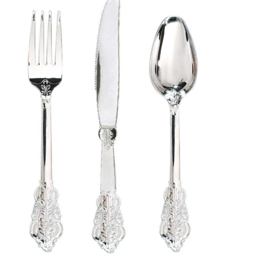 18pcs Disposable tableware electroplated silver dessert fork cake fork soup spoon Western tableware high-end