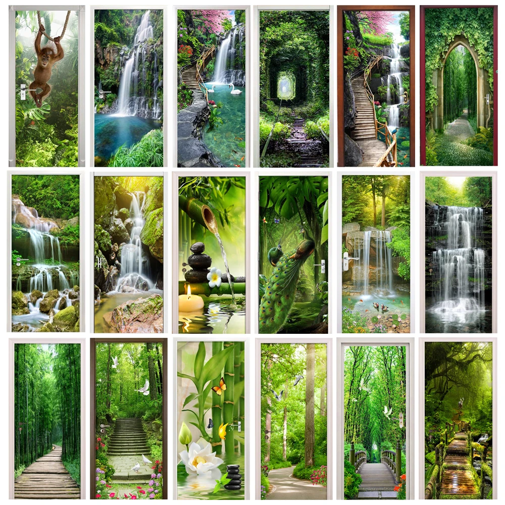 Natural Forest Door Wrap Mural Sticker Peel And Stick Waterproof Vinyl ...