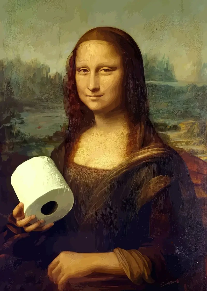 Humorous Mona Lisa with Pearls Bathroom Canvas Art Wall Decor
