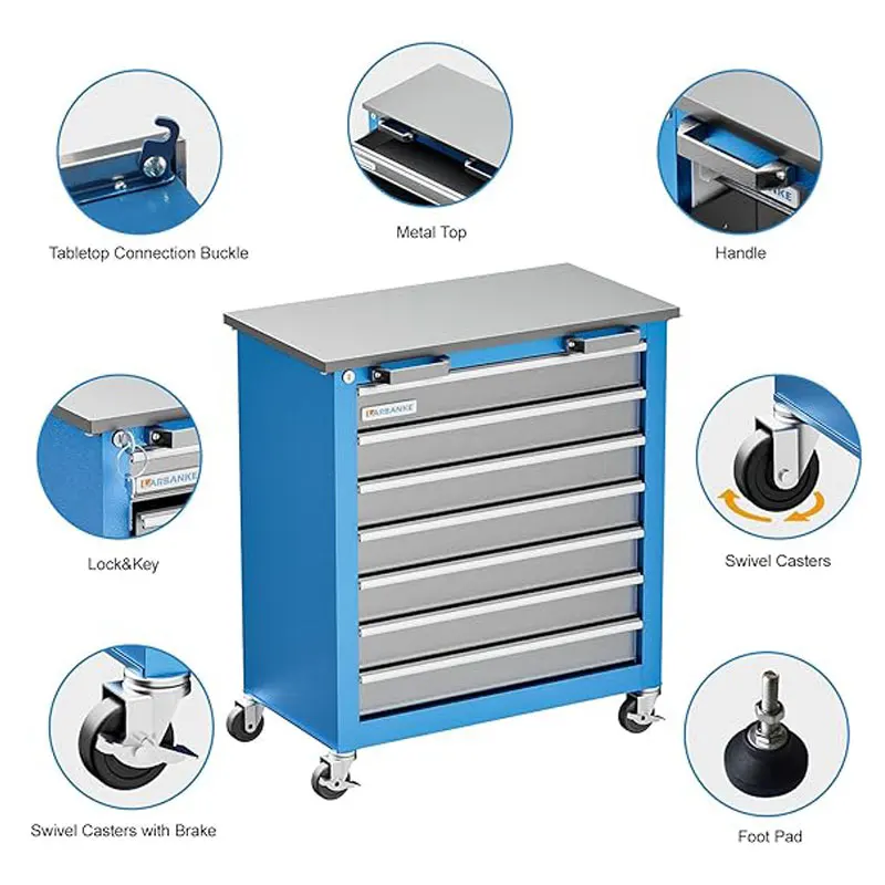 AIRAJ Seven Drawers Metal Cabinets Heavy-duty Tool Workshop Drawers Mobile Auto Repair Tool Carts Hardware Storage Toolbox tool organizer