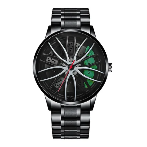 for Men Waterproof Vacuum Plating Strap with Car Wheel Rim Hub Design Sport Automatic Quartz Wristwatch