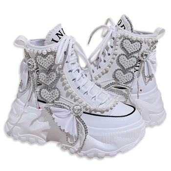 Fashion Women's Shoes Spring Casual Thick Sole 8cm Designer Sneakers Girls Lace-up Ladies Casual Shoes Women Sneakers