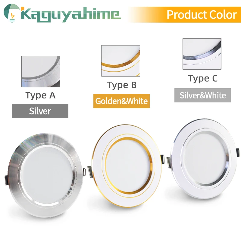 =(K)= 6pcs/Lot Downlight 18W 15W 12W 9W 5W 3W AC 220V 230V Round Recessed Panel Lights Lamp Gold Silvery Light LED Ceiling Lamp