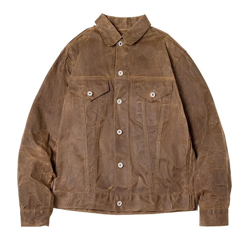 Maden Retro Heavyweight Canvas Oil Waxed Jacket Cotton Waterproof Hunting Coat Male Autumn Khaki Casual Work Safari Style Jacket 6