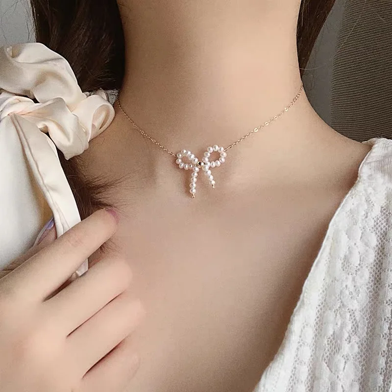 

Тонкое жемчужное ожерелье с бантом в стиле интернет-знаменитостей