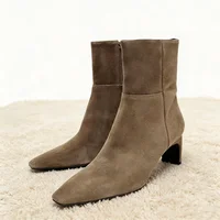 Sexy Pointed-Toe Faux Suede Ankle Boots Women Chunky Heel Side Zip Design Modern Boots Comfortable Winter High Heels for Ladies