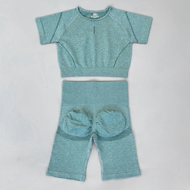 2PCS Seamless Yoga Set Women Tracksuit High Waist Leggings Workout Sportswear Gym Clothing Fitness Crop Top Sports Suits Gym Set 2Pcs Green