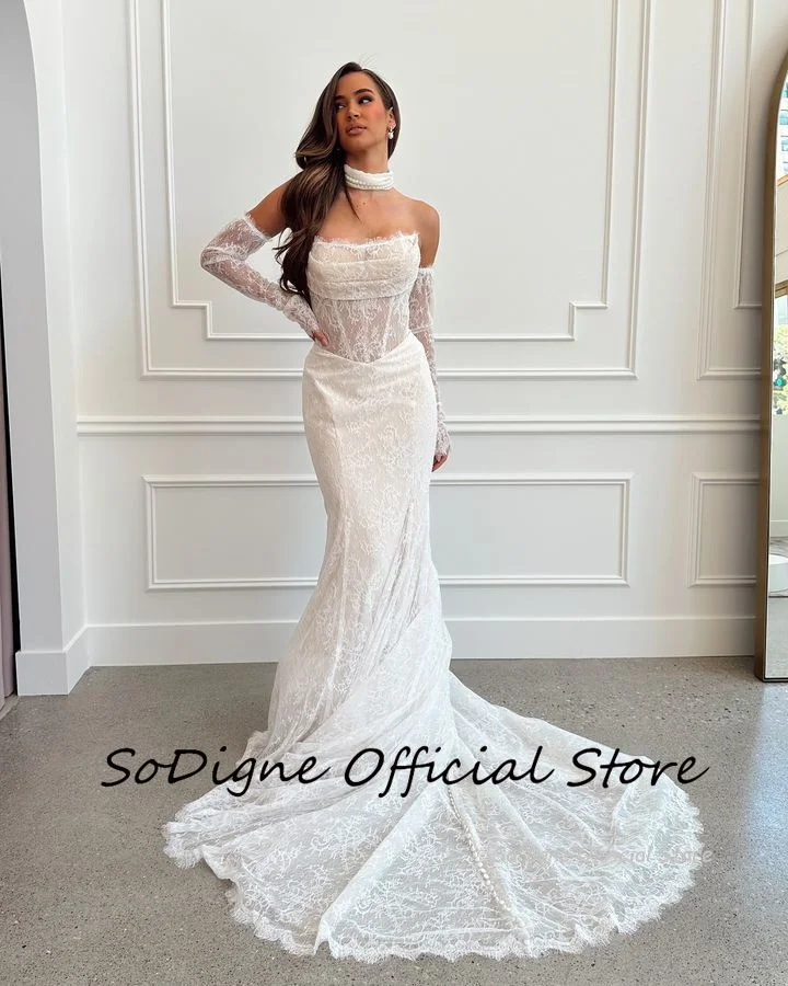 SoDigne Mermaid Lace Beach Wedding Dresses Strapless Detachable Sleeves Bridal Dress Customized Women Long Wedding Gown 10 Sa5952e4d30594c6aa922facb4965342ep