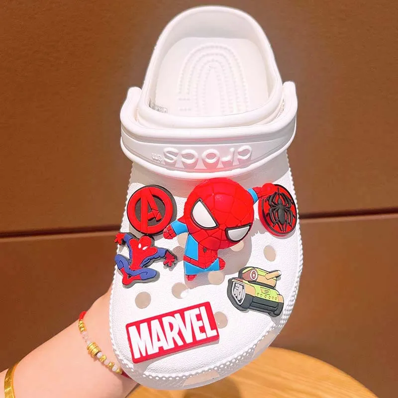 Shoe Charms Disney Spider Man LED Buckle Set Cartoon Super Hero For Clogs Sandals Decorations Kids X-mas Gifts