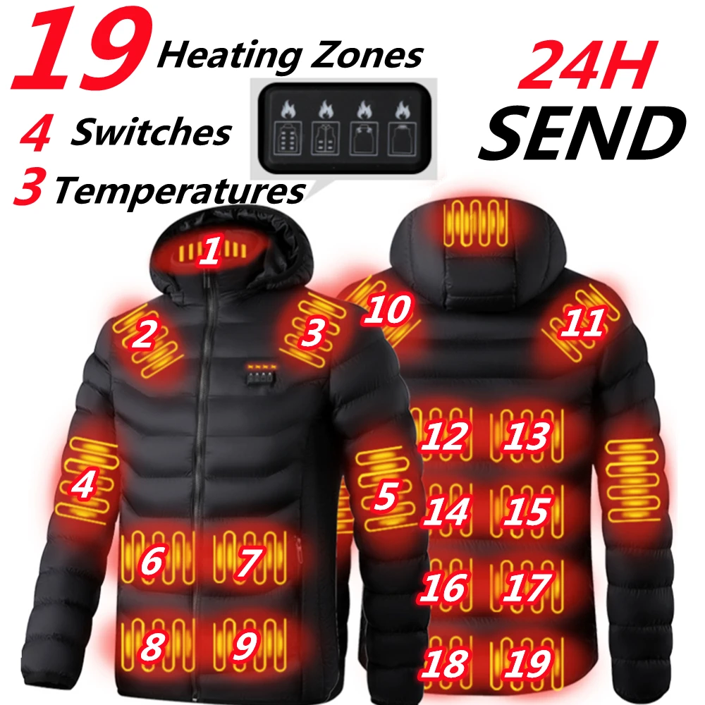 

NEW 19 Areas Men's Heated Jacket USB Electric Heating Jackets Vest For Men Winter Outdoor Warm Sprots Thermal Coat Parka Jacket