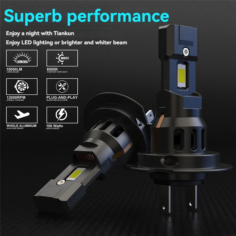 2개 3300LM H7 LED 헤드라이트 전구 무선 66W CSP 자동차 헤드램프 자동 다이오드 램프 H7 터보 LED 12V 6000K
