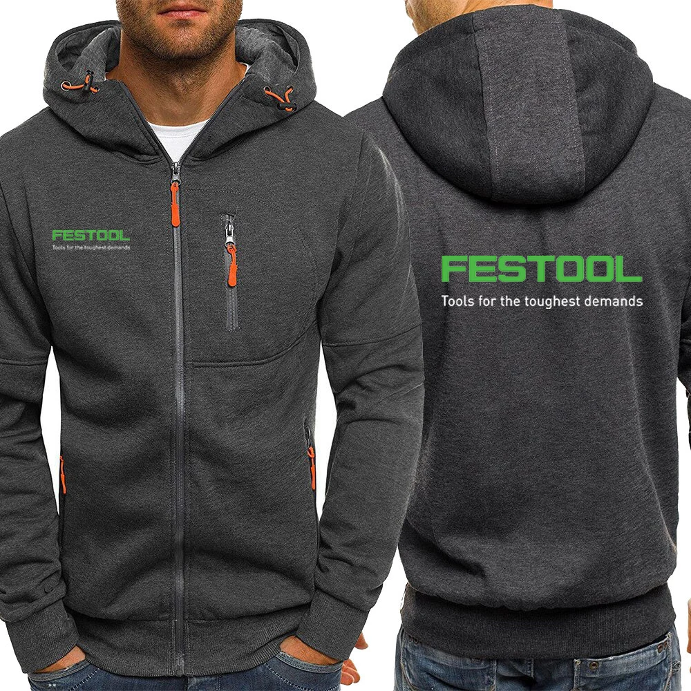 Festool 2023 Men New Spring and Autumn Zip Hoodies Casual Sweatshirts Cotton Sport Long-Sleeved Cardigan Coat Hooded Top