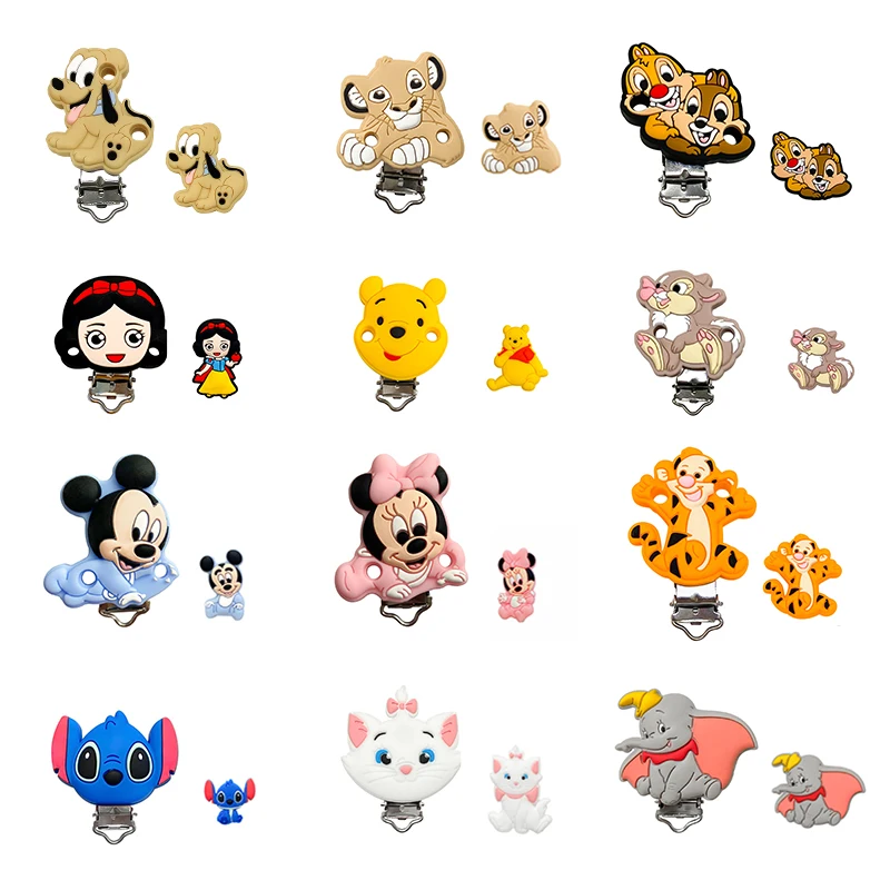 Silicone Pooh Dumbo Mickey Teething Beads Food-Grade Chewing Teeth Bead DIY Nipple Chain Jewelry Accessories 2pcs
