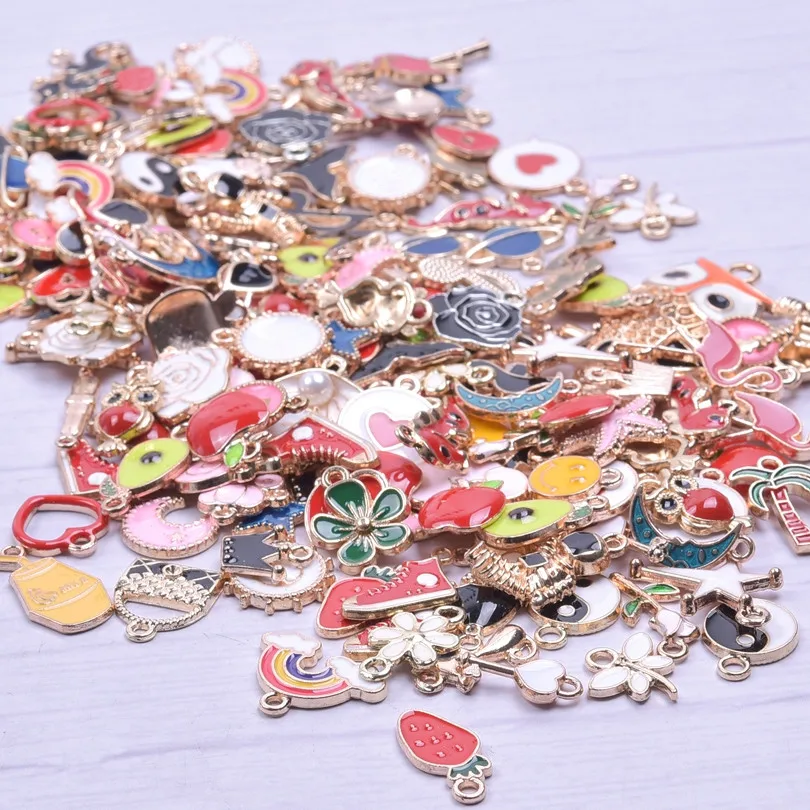 50pcs/Lot Random Mix Enamel Charms For Jewelry Making Supplies