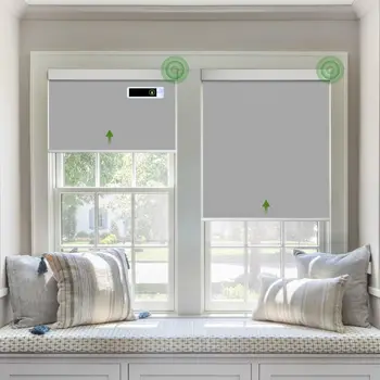 Smart Cordless Blackout Blinds with Remote & Solar Panel – Gray 34x72 1