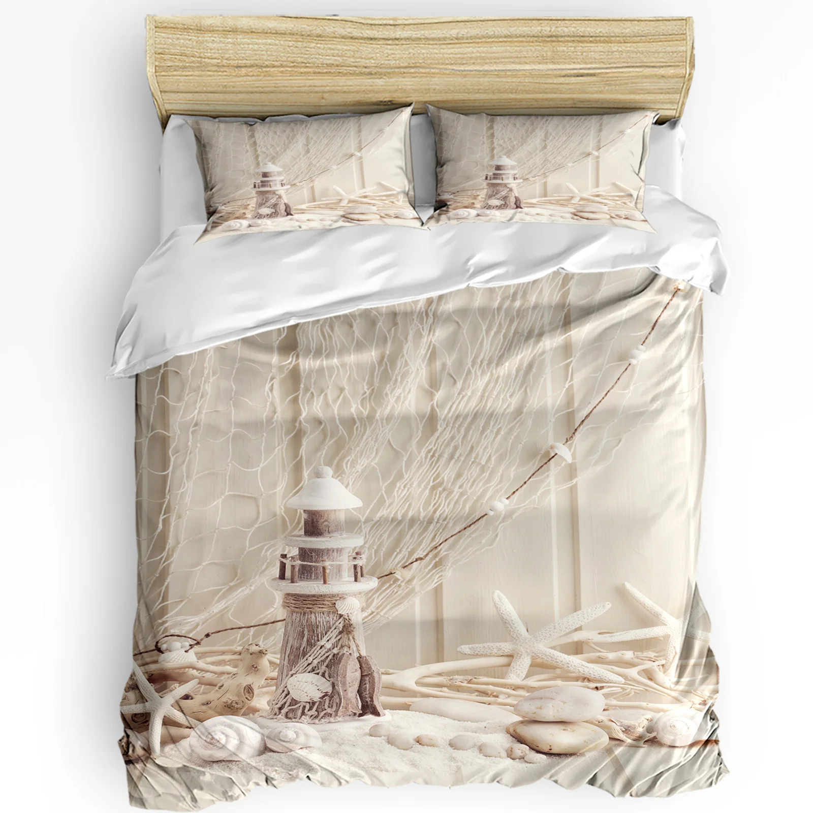 

Fishing Net Starfish Lighthouse Beach Wooden Bedding Set 3pcs Duvet Cover Pillowcase Quilt Cover Double Bed Set Home Textile