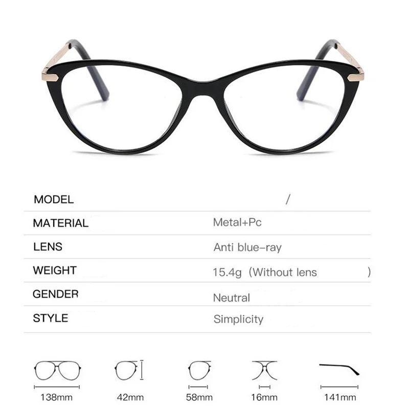 Small Frame Blue Light Blocking Cat Eye Prescription Glasses For