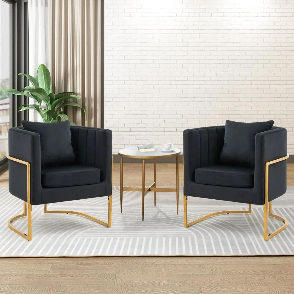 

Velvet Modern Accent Chairs Set of 2,Upholstered Barrel Armchair Mid Century with Pillow,with Metal Gold Legs,living room chairs