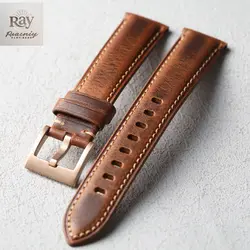 Premium Retro Style Men's Leather Watch Strap with Bronze Clasp - 20mm (Brown)