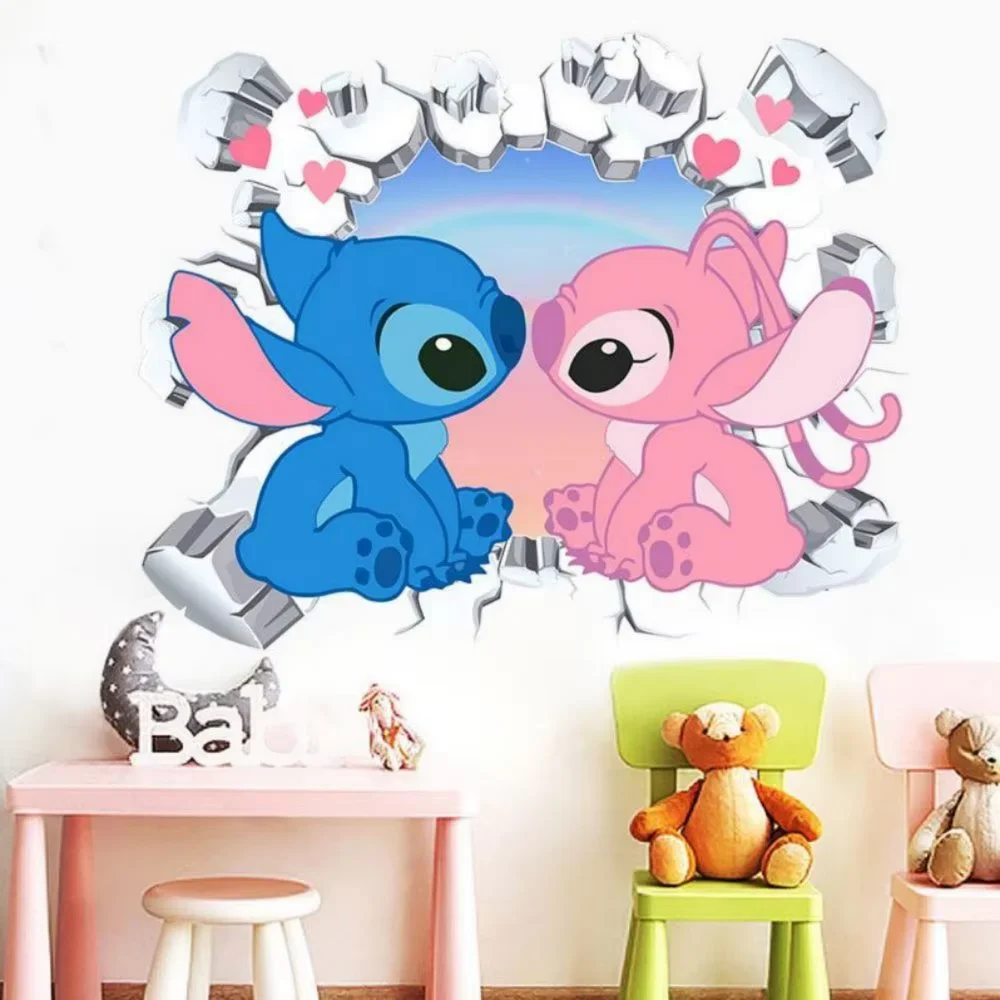 3D Broken Cartoon Lilo & Stitch Baby Movies Wall Stickers For Kid's Room Kindergarten Living Room Bedroom Wall Decoration Poster wall stickers luminous wall stickers vinyl decal stickers