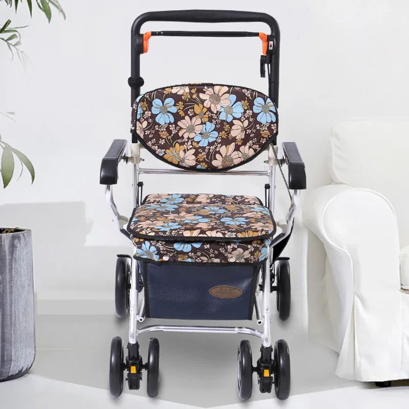 Elderly Shopping Cart, Aluminum Alloy Lightweight Walking Aid Walker for Adult, Large Storage Space Folding Chair Helps To Walk 2