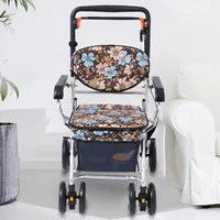 Elderly Shopping Cart, Aluminum Alloy Lightweight Walking Aid Walker for Adult, Large Storage Space Folding Chair Helps To Walk 2