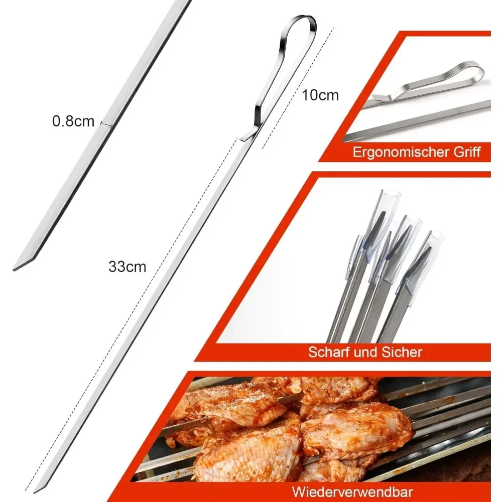 Barbecue Skewer Reusable Stainless Steel BBQ Hot Dog Skewers Kebab Iron Stick For Outdoor Camping Picnic Cooking Tools