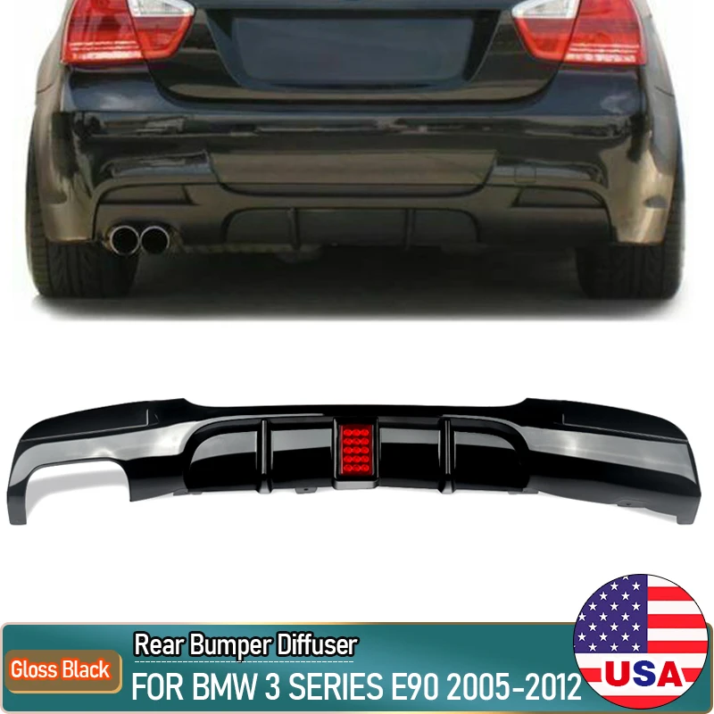 Rear Bumper Spoiler Lip with Led for Bmw 3 Series E90 318i 320i 328i 330i 335i 340i Diffuser with Brake Light 2005-2012