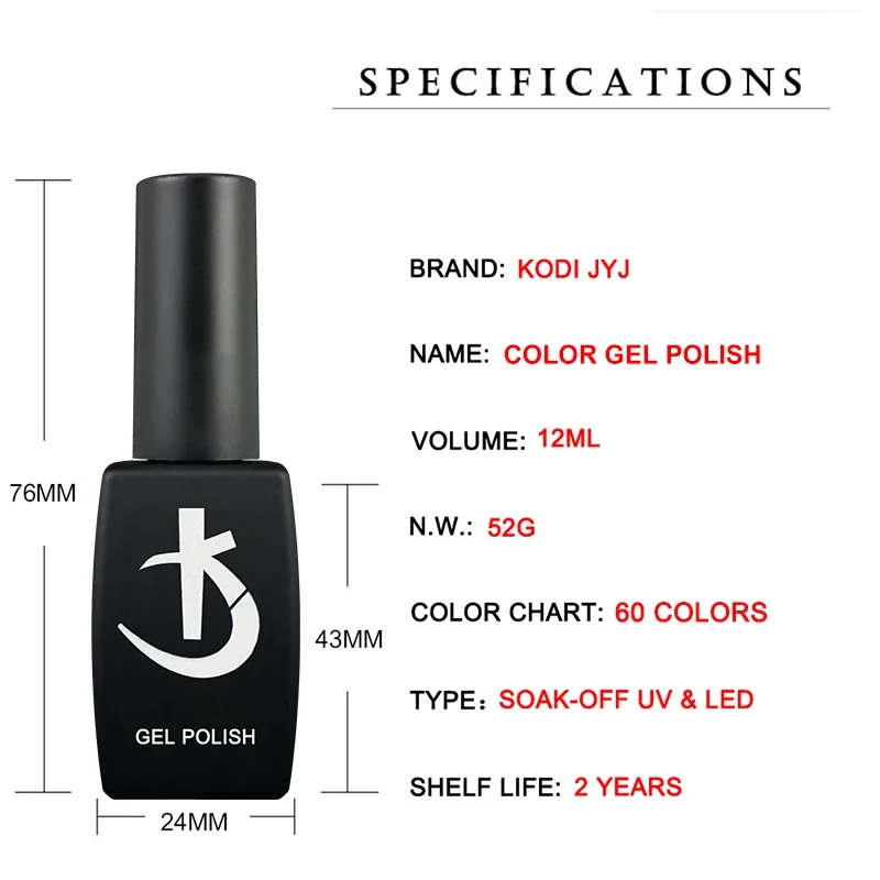KODI JYJ Semi-permanent Gel Nail Polish 12ml UV Led Gel Varnishes Manicure Top and Base Coat Gellac Semipermanent Hybrid Enamel 5