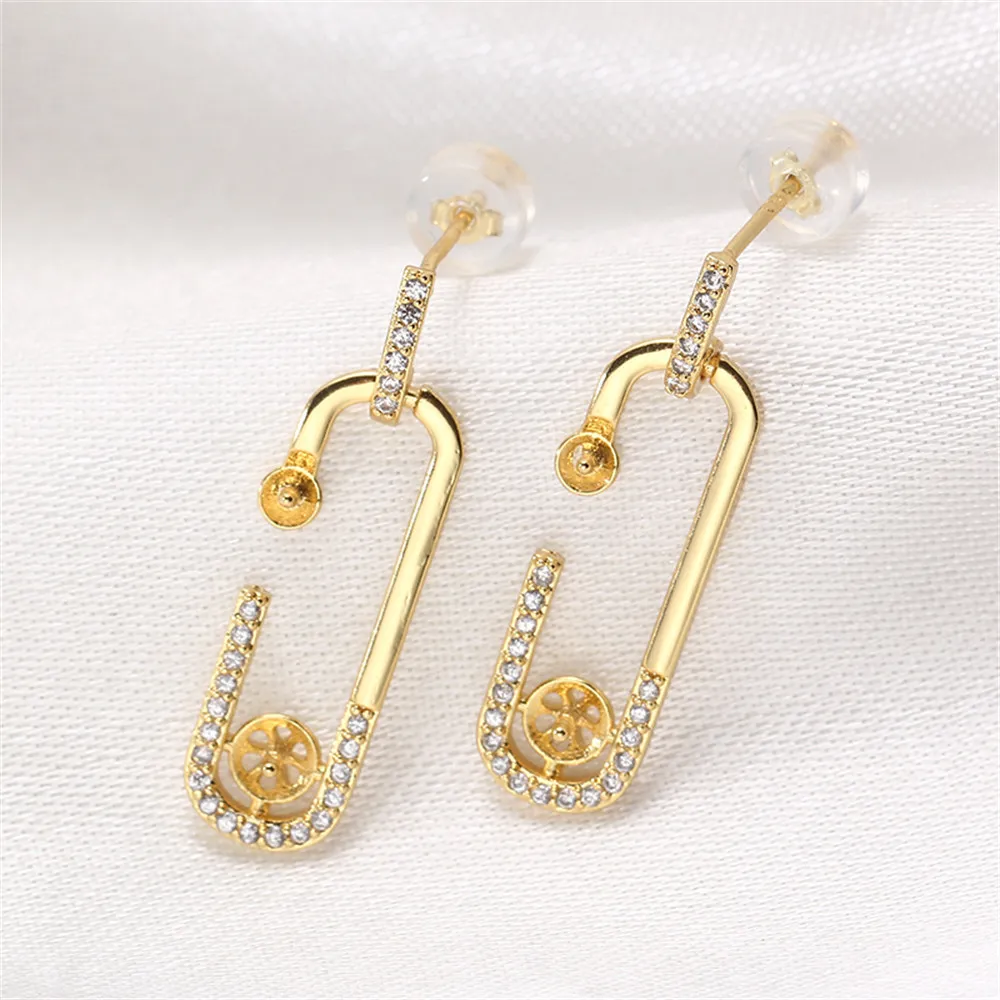 Domestic 14k Gold Plated Color Retaining Circular Geometric Pearl Earrings S925 Silver Needle DIY Accessories for Simple Women