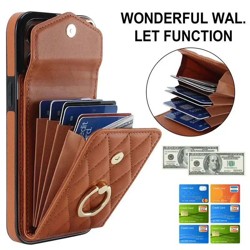 Luxurious Crossbody Lanyard Leather Wallet Phone Case with Cardholder and Flip Cover