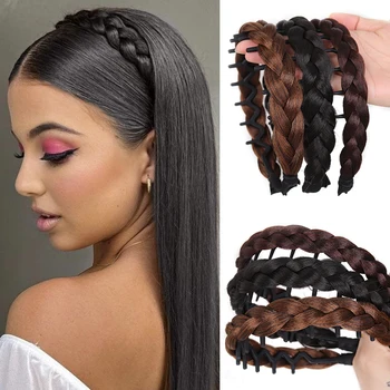 Cerchietto per capelli sintetici intrecciato, con pettine integrato, fatto a mano, per uso quotidiano e feste da donna
