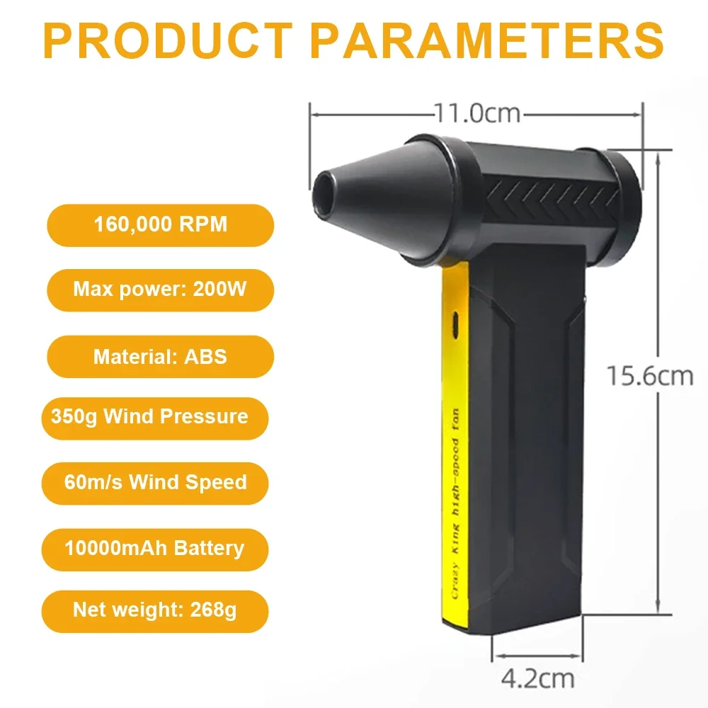 160000RPM Super wind 60M/S Mini Turbo Jet Fan 10000MAH Handheld Brushless Motor Generation Blower industrial Duct Fan HOME