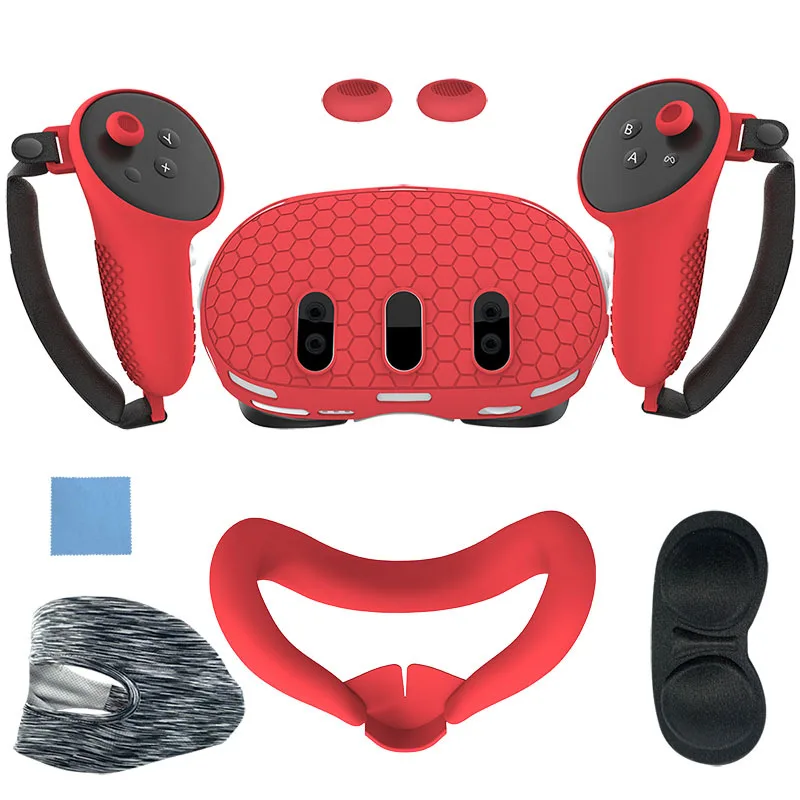 Meta Quest 3 Silicone Protective Cover Set - 7-in-1 VR Accessory Kit with Anti-Leakage Nose Pad and Case Replacement