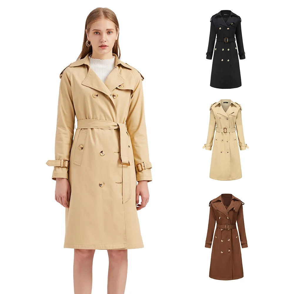 

2023 New European Trench Winter Fashion Warmth Temperament Mid-Length Coat Women'S Long Waist Cotton Coat Long Sleeve Lapel