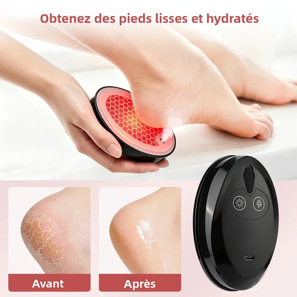 Broyeur électrique hydratant pour les pieds, luminothérapie rouge et bleue, exfoliant les callosités et les peaux mortes, rechargeable par USB, avec spray pour pédicure_voghion.com